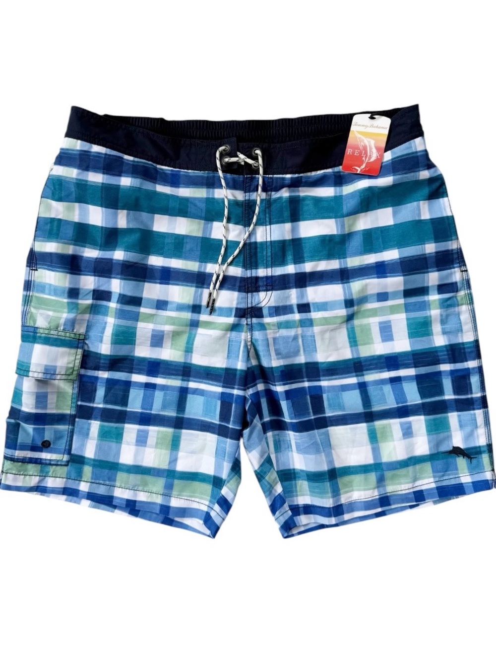 NWT Tommy Bahama Blue Plaid Swim Trunks XL